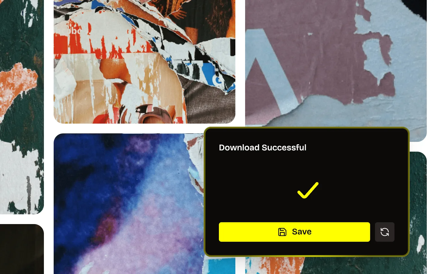 Unpinned panel saying Download Successful with a checkmark and a yellow Save button