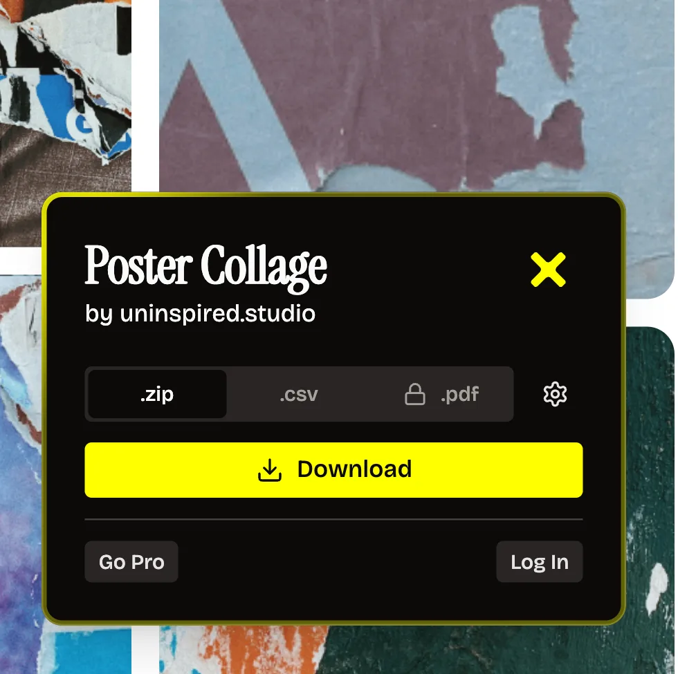 Unpinned panel on a Pinterest board with .zip, .csv and .pdf options and a Download button